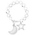 thumbnail image 1 of 925 Sterling Silver Solid Star & Crescent Moon Round Link Charm Bracelet, 1 of 1