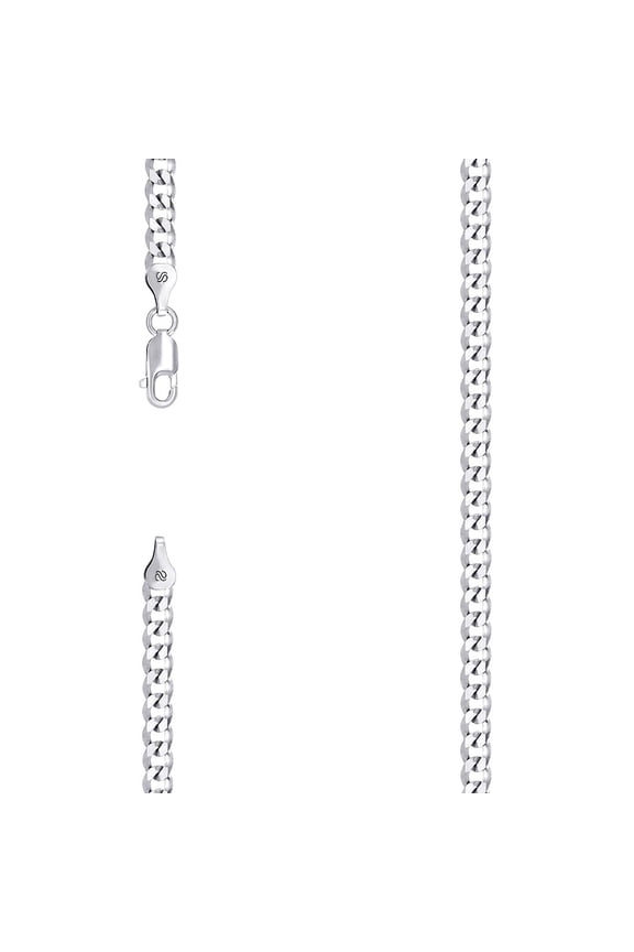 925 Sterling Silver Solid Super Flat Comfort Curb Chain Rhodium 3.7mm Anklet 9 Inch Anklet for Women and Men