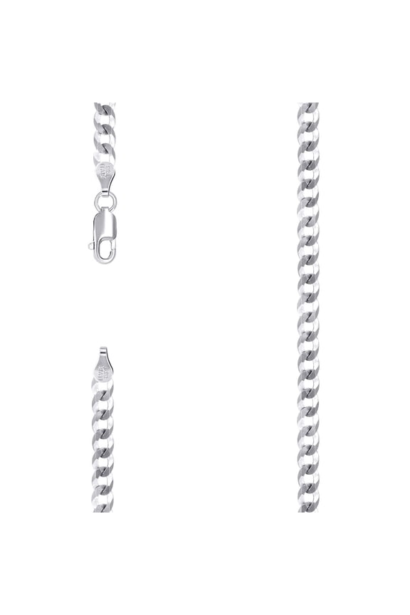 925 Sterling Silver Solid Super Flat Comfort Curb Chain Rhodium 4.7mm Necklace 22 Inch Chain Necklace for Women and Men