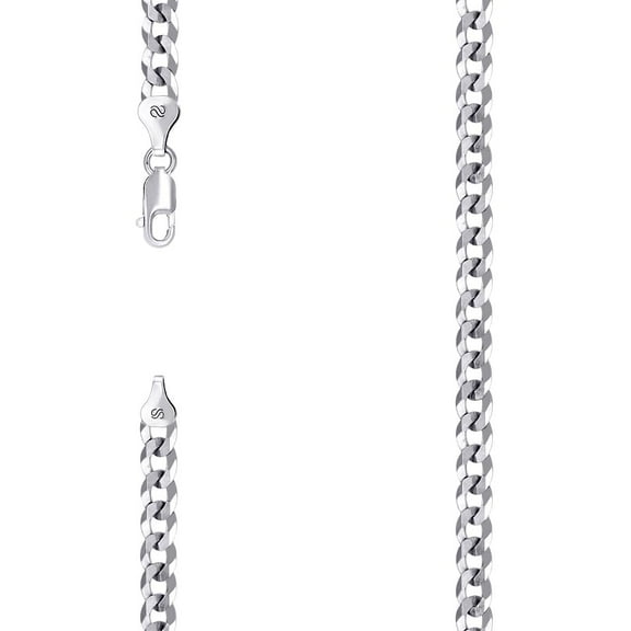 925 Sterling Silver Solid Super Flat Comfort Curb Chain Rhodium 5.2mm Necklace 26 Inch Chain Necklace for Women and Men