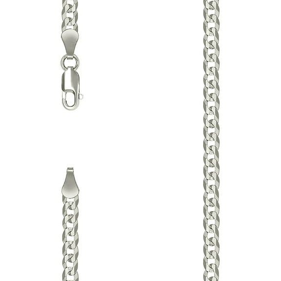 925 Sterling Silver Solid Super Flat Comfort Curb Chain Silver 3.7mm Necklace 22 Inch Chain Necklace for Women and Men