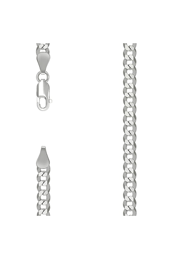 925 Sterling Silver Solid Super Flat Comfort Curb Chain Silver 5.2mm Necklace 20 Inch Chain Necklace for Women and Men