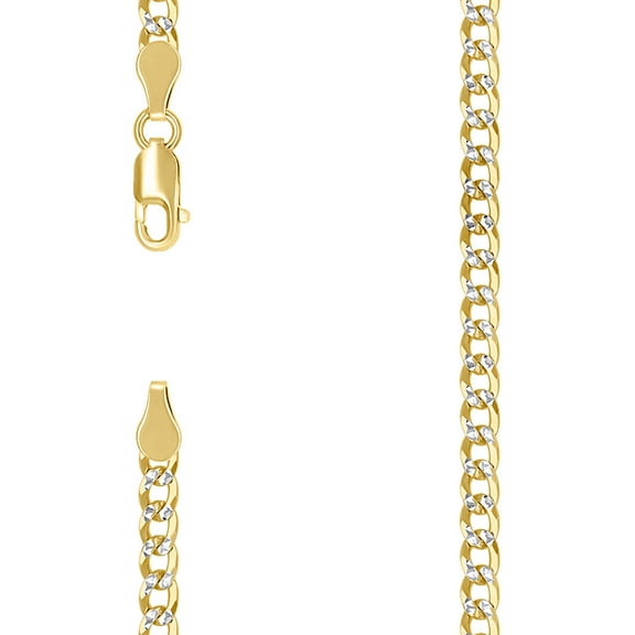 925 Sterling Silver Solid Super Flat Comfort Curb Chain Two tone 3.7mm Necklace 16 Inch Chain Necklace for Women and Men