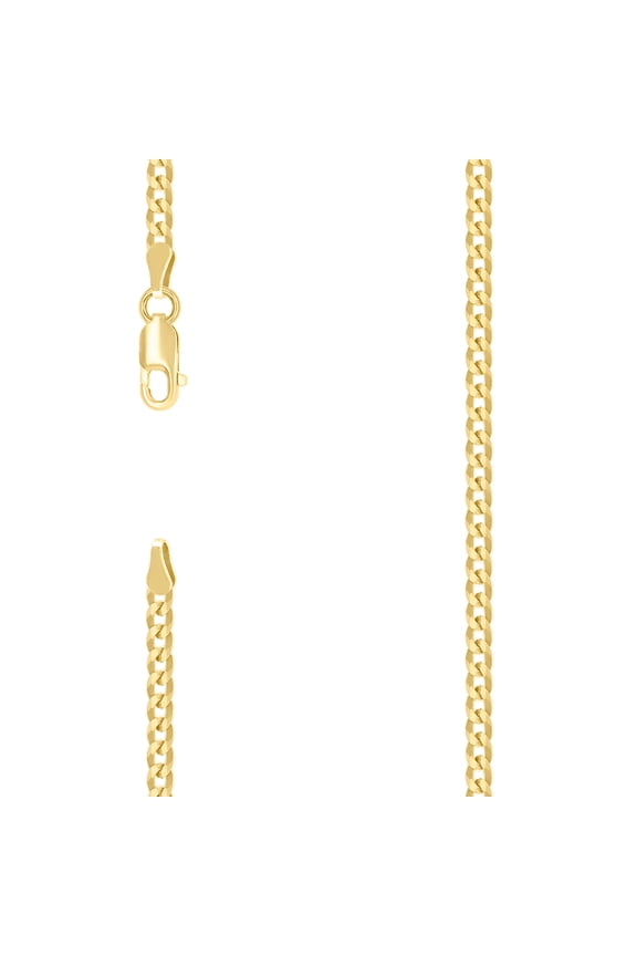 925 Sterling Silver Solid Super Flat Comfort Curb Chain Yellow 2.8mm Necklace 24 Inch Chain Necklace for Women and Men
