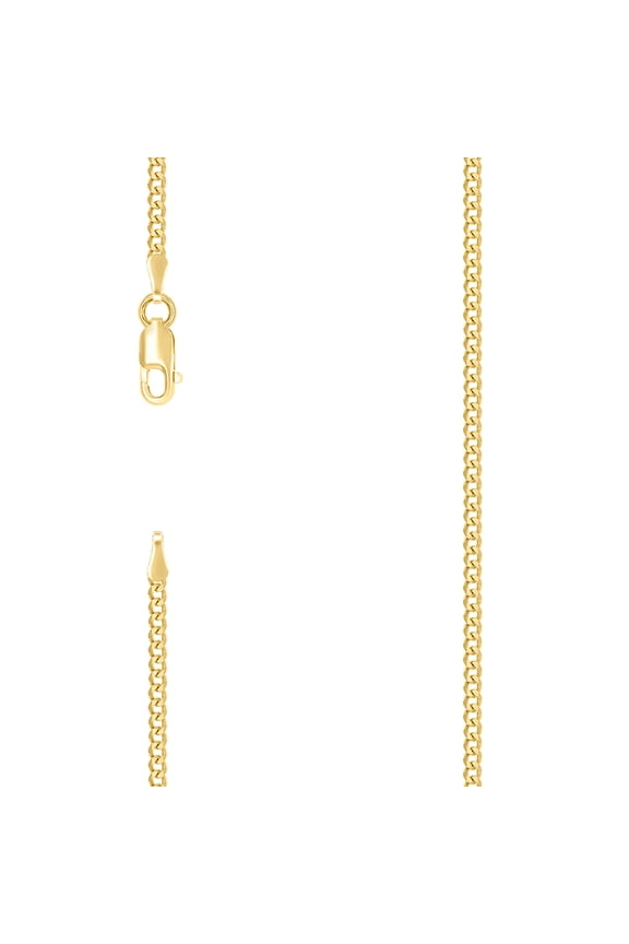 925 Sterling Silver Solid Super Flat Comfort Curb Chain Yellow 2mm Necklace 24 Inch Chain Necklace for Women and Men