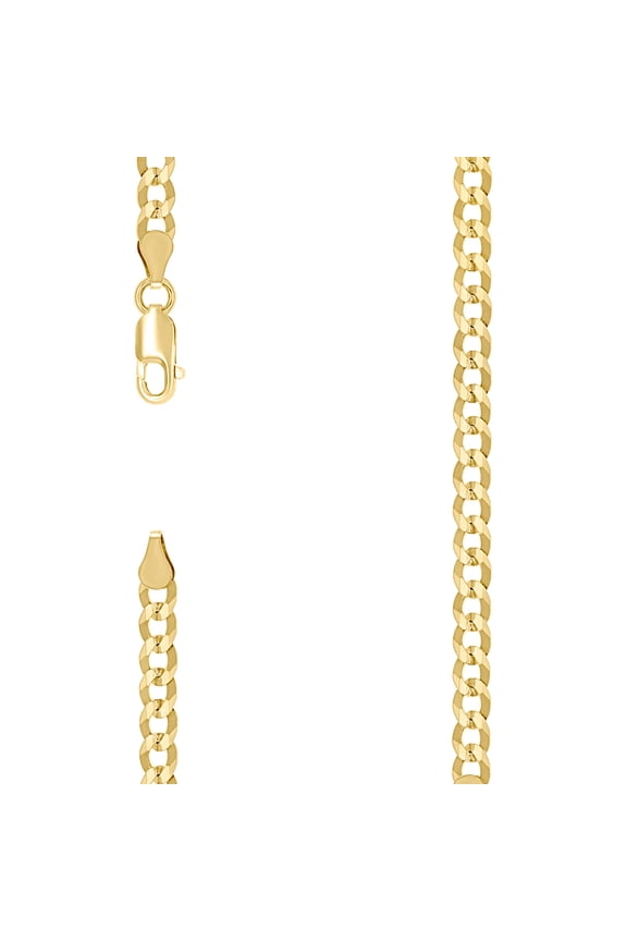 925 Sterling Silver Solid Super Flat Comfort Curb Chain Yellow 4.2mm Necklace 20 Inch Chain Necklace for Women and Men