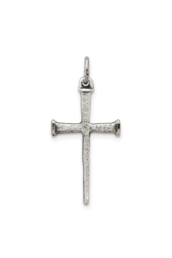 Sterling Silver Antiqued Nail Cross Pendant - Measures 25x13mm Wide