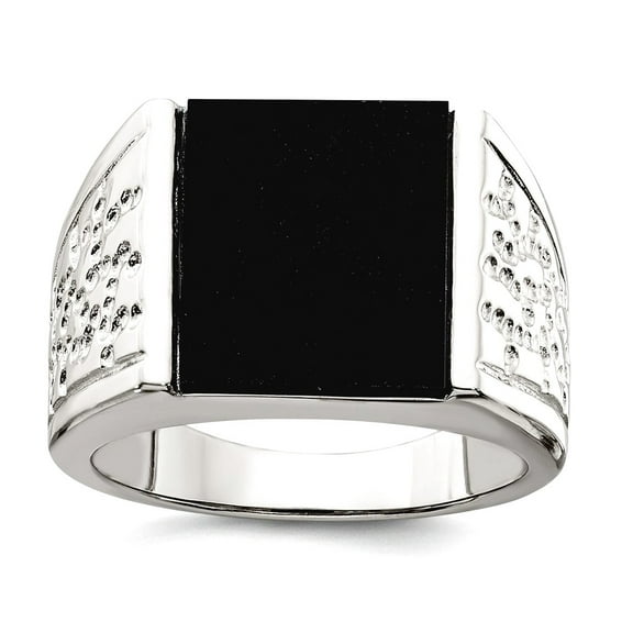 925 Sterling Silver Solid Textured Polished Simulated Onyx Mens Ring Size 9 4.25mm Wide Ring for Men