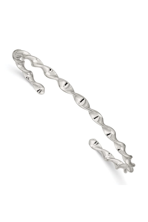 925 Sterling Silver Solid Twisted Polished Flexible Bangle Bracelet 4mm Wide Cuff Bracelet for Women