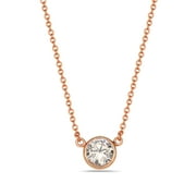 925 Sterling Silver Solitaire Bezel-Set White CZ Pendant Necklace with Chain