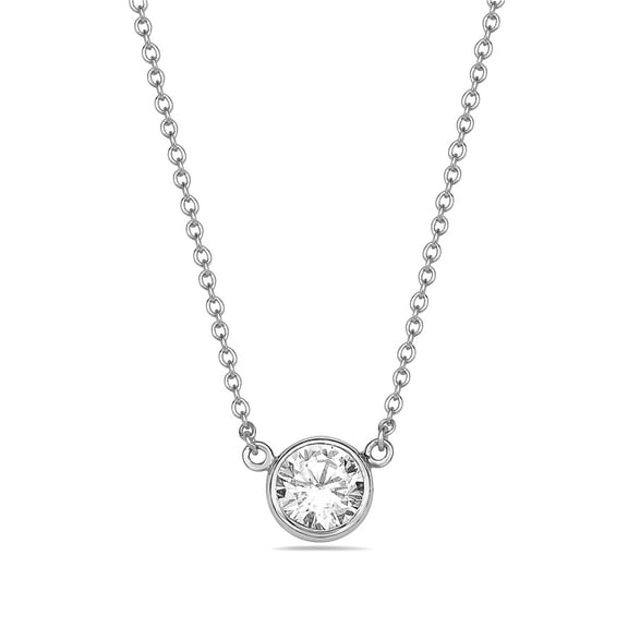 925 Sterling Silver Solitaire Bezel-Set White CZ Pendant Necklace with Chain