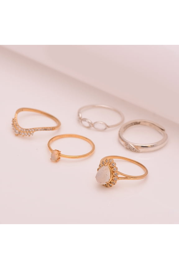 925 Sterling Silver Solitaire Halo Multi Gemstone 5 Pcs Combo Women Tiara Gifts Ring