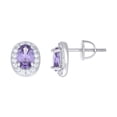 thumbnail image 1 of 925 Sterling Silver Solitaire Purple Cubic Zirconia Women's Screw Back Oval Halo Stud Earrings, 1 of 1