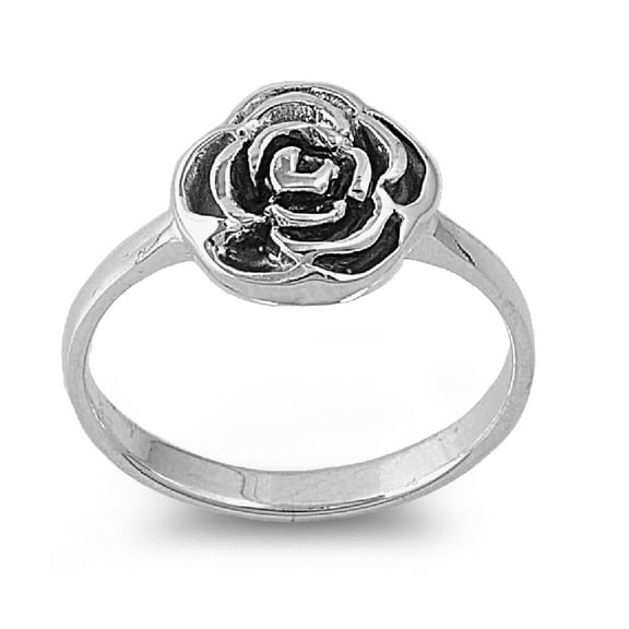 925 Sterling Silver Solitaire Rose Bloom Ring Size 10