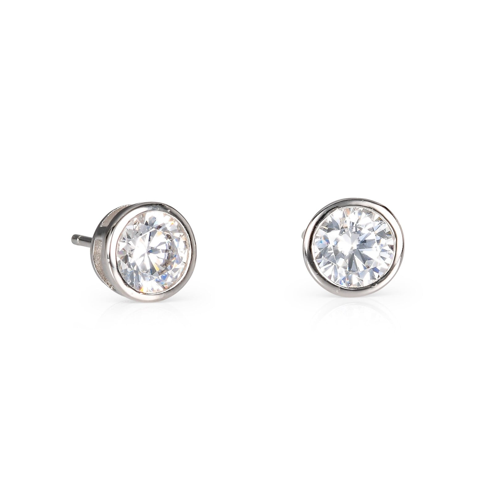 ARENA GEMS JEWELLERY 925 Sterling Silver Solitaire Stud Earrings for Women, Single Stone Bezel Set Studs with White Moissanite Diamonds in Silver Studs