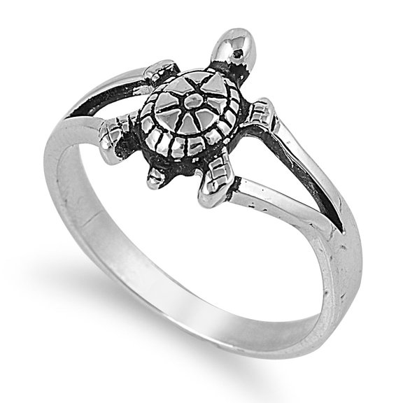 925 Sterling Silver Solitaire Turtle Ring Size 8