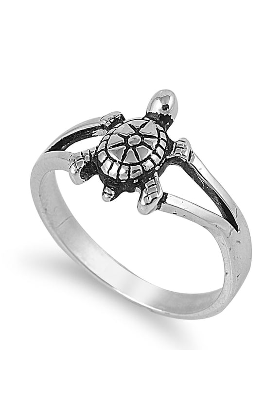 925 Sterling Silver Solitaire Turtle Ring Size 8