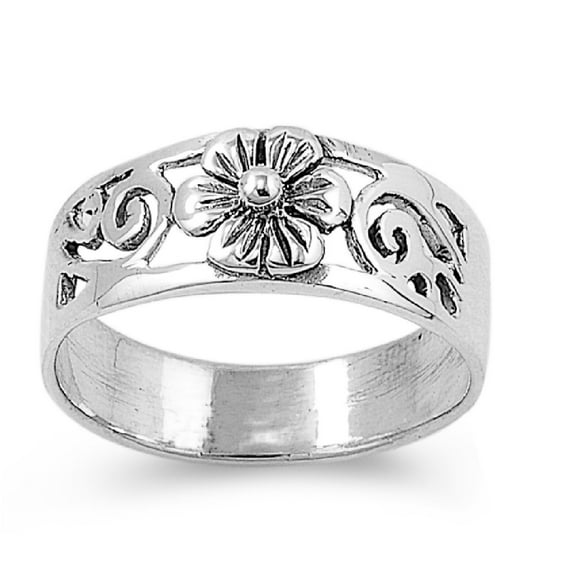 925 Sterling Silver Solitude Flower Plumeria Filigree Ring Size 5