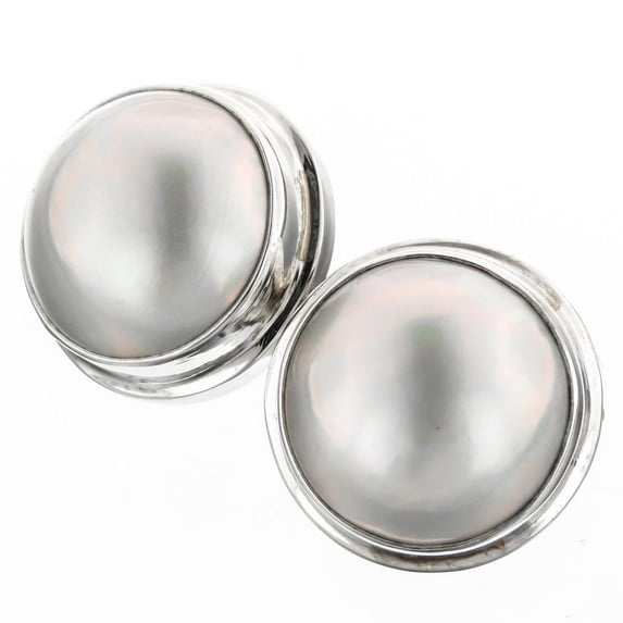 925 Sterling Silver South Pacific White Mabe Cultured Pearl Clip-On Earrings