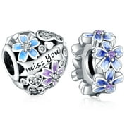 925 Sterling Silver Spacer & Charm for Pandora Bracelets Women Silver Pansy Flower Charm Necklace Pendant Girl Gifts