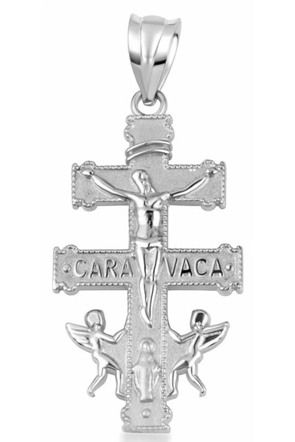.925 Sterling Silver Spanish Caravaca Cross Crucifix Jesus Christ Angels Pendant Necklace (Pendant with 20" chain)