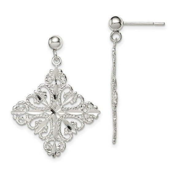 925 Sterling Silver Sparkle Cut Square Post Long Drop Dangle Earrings Measures 33x25mm Wide - Dangle Earring for Women