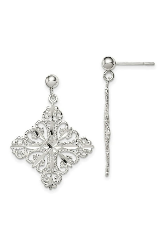 925 Sterling Silver Sparkle Cut Square Post Long Drop Dangle Earrings Measures 33x25mm Wide - Dangle Earring for Women