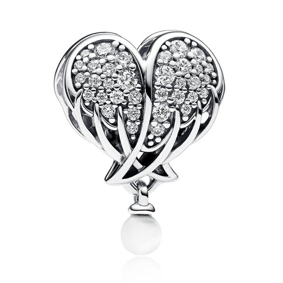 925 Sterling Silver Sparkling Angel Wings & Heart Dangle Women S925 Silver Chamrs Bracelet Charms