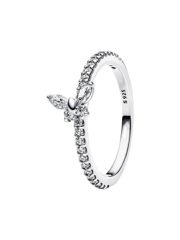 925 Sterling Silver Sparkling Butterfly Ring Women Finger Ring For Party Jewelry