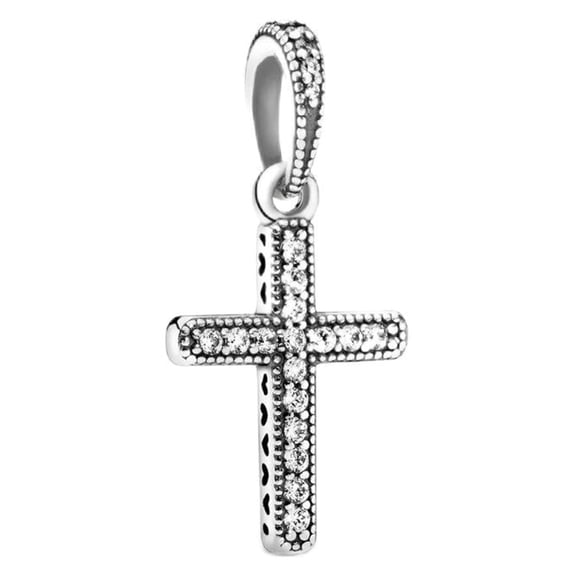 925 Sterling Silver Sparkling Cross Dangle Charm for Bracelet Charms Bangle Pendant Jewelry