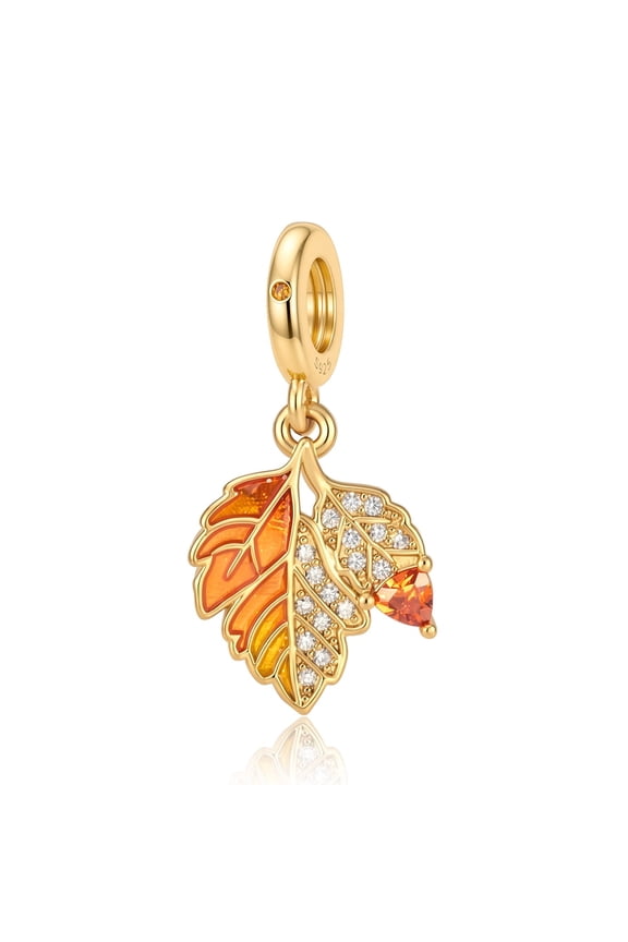 925 Sterling Silver Sparkling Maple Leaf Dangle Charm For Bracelets & Bangle Pendant Jewelry