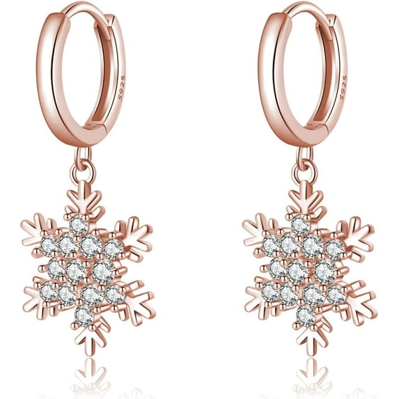 925 Sterling Silver Sparkly CZ Snowflake Dangle Earrings for Women Teens Christmas Snowflake Dangle Earrings Drop Winter Party Earrings