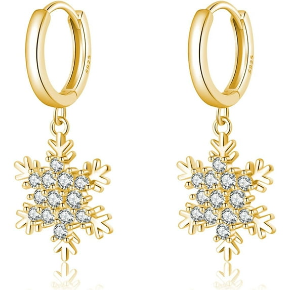 925 Sterling Silver Sparkly CZ Snowflake Dangle Earrings for Women Teens Christmas Snowflake Dangle Earrings Drop Winter Party Earrings