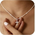 thumbnail image 1 of 925 Sterling Silver Sparkly Cross Necklace for Women Dainty Twisted Rope Cross Charm Necklace Adjustable Glitter Bling Chain Necklace Jewelry Birthday Christmas Gifts for Mom, 1 of 5