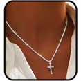 thumbnail image 1 of 925 Sterling Silver Sparkly Necklace Layered Dainty Chain Necklace Silver Cross Pendant Paperclip Necklaces Waterproof Minimalist Jewelry Gifts[u6913], 1 of 2