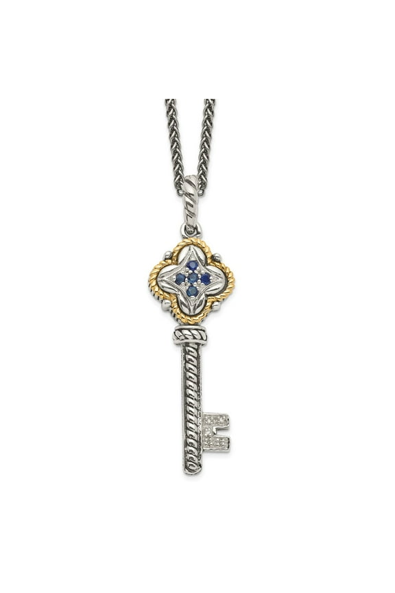 925 Sterling Silver Spiga Wheat Gemstone Necklace Chain Shey Couture with 14K Accent 18 Inch Antiqued Sapphire and Diamond Key 13 mm