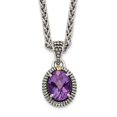 thumbnail image 1 of 925 Sterling Silver Spiga Wheat Necklace with Pendants Chain Shey Couture 14K Accent 18 Inch Antiqued Amethyst Oval 10 mm, 1 of 4