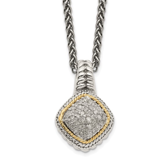 925 Sterling Silver Spiga Wheat Necklace with Pendants Chain Shey Couture 14K Accent 18 Inch Diamond 12 mm