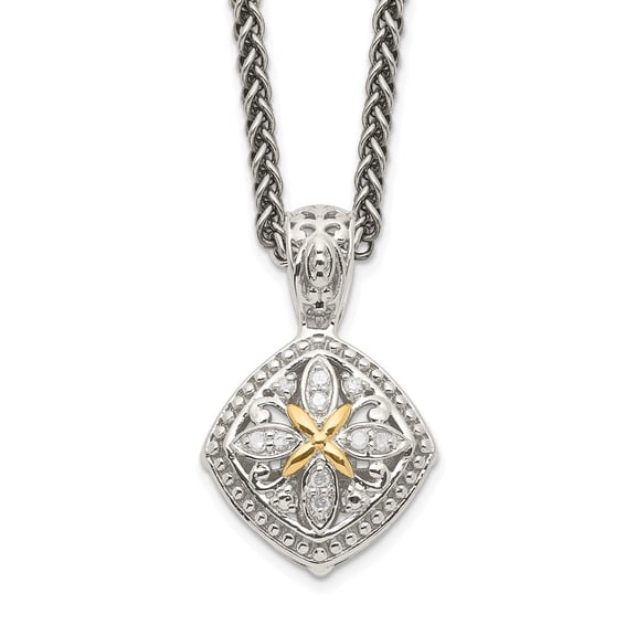 925 Sterling Silver Spiga Wheat Necklace with Pendants Chain Shey Couture 14K Accent 18 Inch Diamond 13 mm
