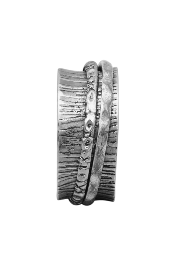 925 Sterling Silver Spinner Band Hammered Textured Spinning Anxiety Women's Engagement Ring