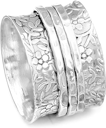 925 Sterling Silver Spinner Flowers Ring for Women Fidget Anxiety ...