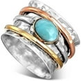 thumbnail image 1 of 925 Sterling Silver Spinner Larimar Ring for Women | Wide Band Fidget Ring with Copper & Brass Spinning Rings, 1 of 7