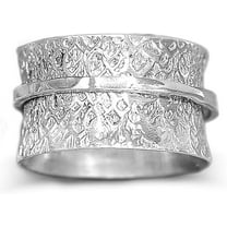 925 Sterling Silver Spinner Ring for Women Hammered Fidget Ring Wide Band