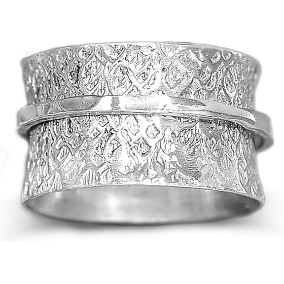 925 Sterling Silver Spinner Ring for Women Hammered Fidget Ring Wide Band