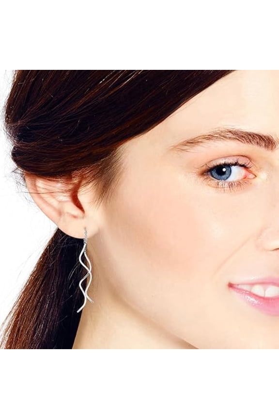 925 Sterling Silver Spiral Threader Earrings for Women – Modern Curve Twist Drop Dangle Earrings, Elegant Minimalist Jewelry for Daily Wear or Gifting