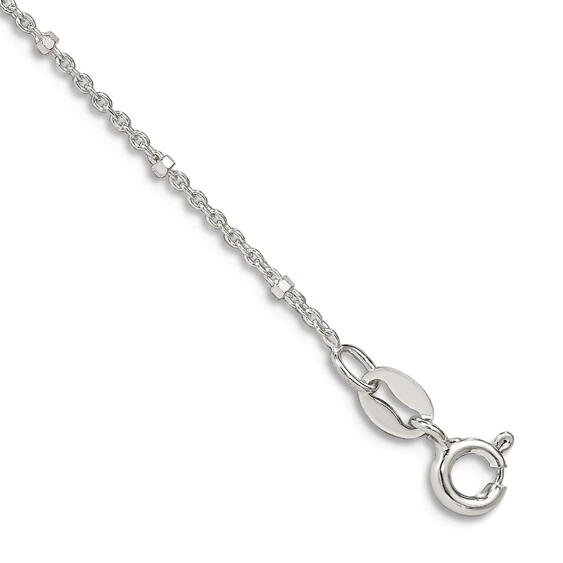 925 Sterling Silver Spring-Ring 1.25mm Rolo With Beads Anklet 10 Inch Anklet for Women - 1.0 Grams