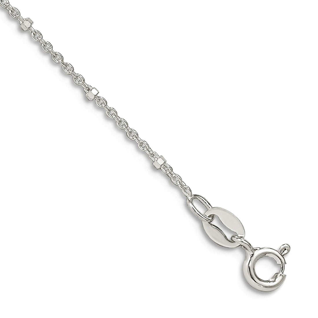 925 Sterling Silver Spring-Ring 1.25mm Rolo With Beads Anklet 9 Inch Anklet for Women - .9 Grams