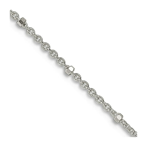 925 Sterling Silver Spring-Ring 1.25mm Rolo With Beads Chain Necklace 16 Inch Chain Necklace for Women and Men