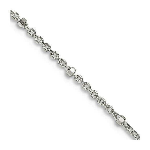 925 Sterling Silver Spring-Ring 1.25mm Rolo With Beads Chain Necklace 24 Inch Chain Necklace for Women and Men