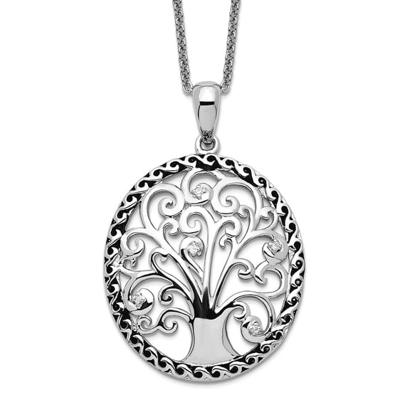 925 Sterling Silver Spring-Ring Oxidized Antiqued Cubic Zirconia Necklace 18 Inch Pendant Necklace for Women